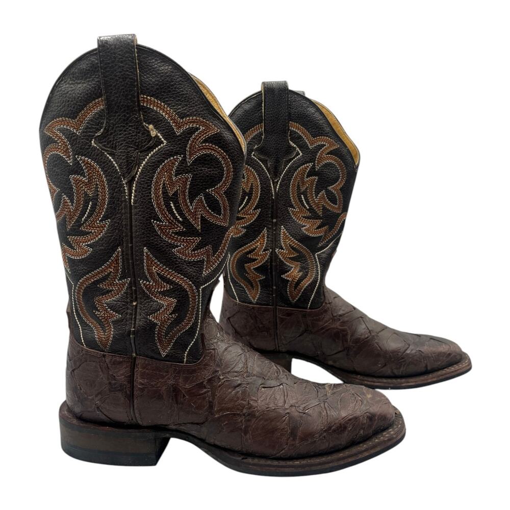 Cinch Cowboy Western Boots Square Toe Pirarucu Leather Dark Brown Women's Sz 7 B